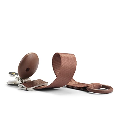 Elodie Details Paquete de 2 Cadenas de Chupete de Tela con Clip de Madera, Chupetero para Bebé y Niño, Anillo de Silicona Universal, se Adapta a Todos los Tipos de Chupetes – Burned Clay/Chocolate