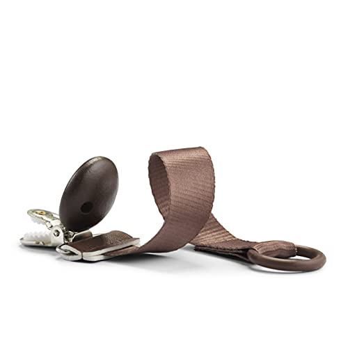 Elodie Details Paquete de 2 Cadenas de Chupete de Tela con Clip de Madera, Chupetero para Bebé y Niño, Anillo de Silicona Universal, se Adapta a Todos los Tipos de Chupetes – Burned Clay/Chocolate