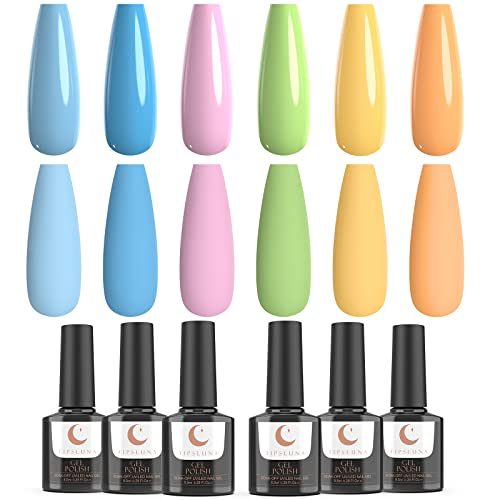 Esmaltes Semipermanentes de Uñas 6 colores, Pintauñas Semipermanentes TipsLuna de 8,5 ml, Azul, Verde, Naranja, Esmalte Permanentes para Uñas UV LED para Primavera, Verano - Brisa de Verano