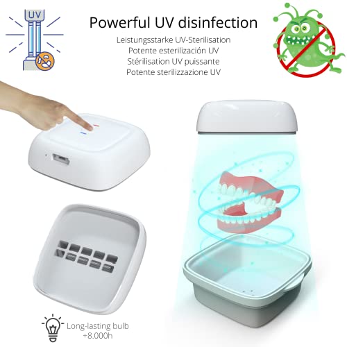 Esterilizador UV-C Portátil USB multifunción | elimina 99,9% Bacterias Virus Gérmenes Olor | Desinfección Ultravioleta para Dentadura postiza, Férulas, Retenedor, Chupete, Tetina biberón, Audífonos