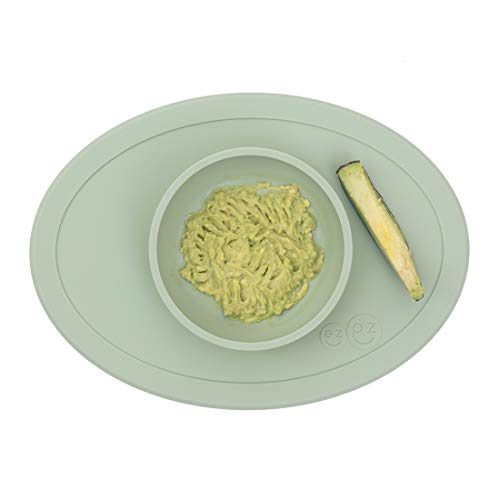 ezpz Tiny Bowl 4 Meses +. Bowl 100% De Silicona Con Mantel Individual Incorporado Para Primeros Alimentos, Facilita El Baby Led Weaning. Se Adapta A Todas Las Bandejas De Trona. Salvia