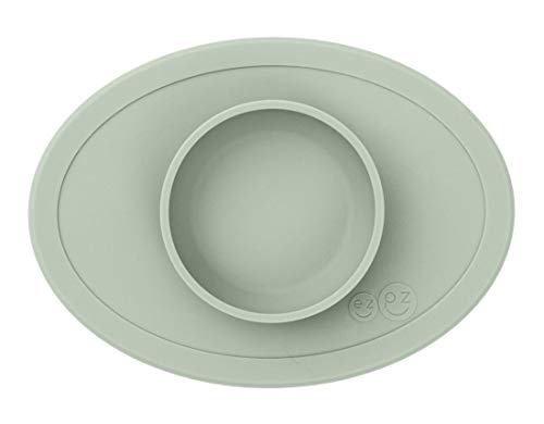 ezpz Tiny Bowl 4 Meses +. Bowl 100% De Silicona Con Mantel Individual Incorporado Para Primeros Alimentos, Facilita El Baby Led Weaning. Se Adapta A Todas Las Bandejas De Trona. Salvia