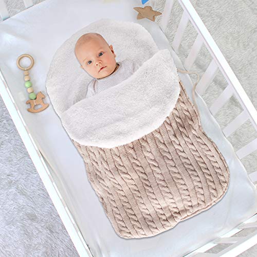 FAMKIT Saco de dormir para bebé, bebé, tejido de ganchillo, manta de forro polar, cálida para bebés y niñas