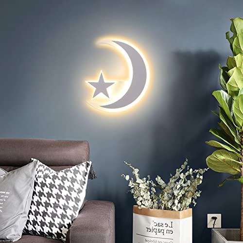 FBBULES 15W Apliques de Pared Estrella Lunar Lámpara de Pared, Iluminación de Pared para Habitación de los Niños, Dormitorio, Sala, Cafetería, Blanco Cálido 3000K, 9.8 × 8.7 Pulgadas