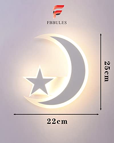 FBBULES 15W Apliques de Pared Estrella Lunar Lámpara de Pared, Iluminación de Pared para Habitación de los Niños, Dormitorio, Sala, Cafetería, Blanco Cálido 3000K, 9.8 × 8.7 Pulgadas