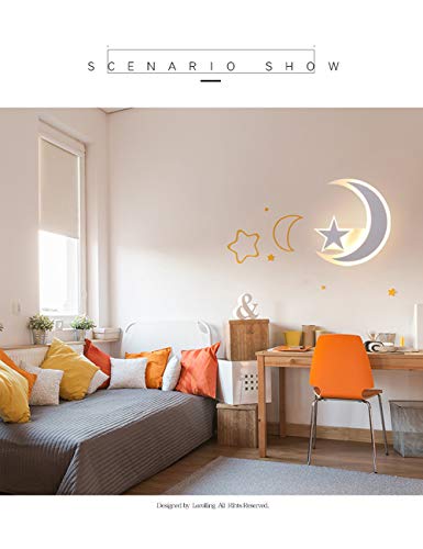 FBBULES 15W Apliques de Pared Estrella Lunar Lámpara de Pared, Iluminación de Pared para Habitación de los Niños, Dormitorio, Sala, Cafetería, Blanco Cálido 3000K, 9.8 × 8.7 Pulgadas