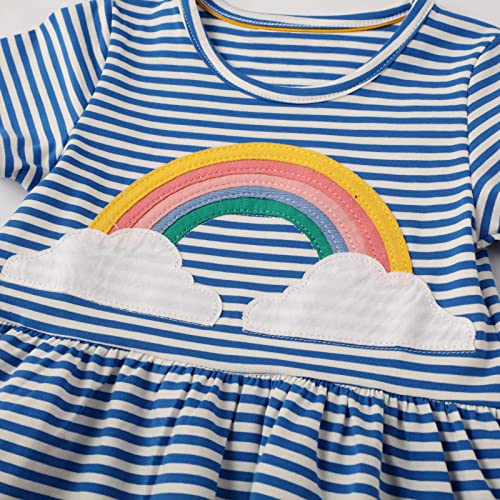 FILOWA Vestidos para Niña Arco Iris Estampados Azul Rayas Algodon Manga Corta Verano Casual Baratos Camiseta Vestidos Infantil 4-5 años, 5T