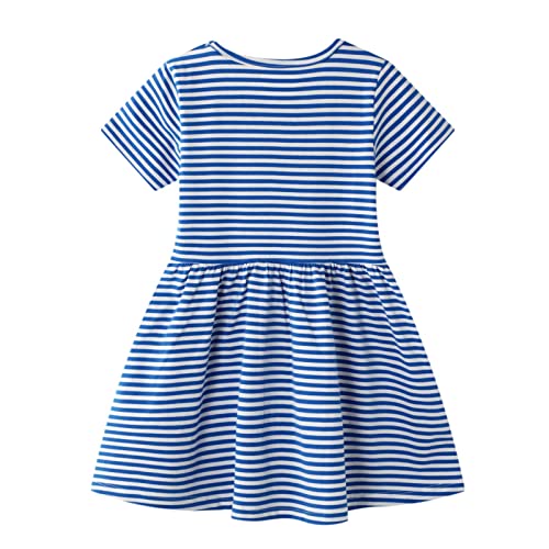 FILOWA Vestidos para Niña Arco Iris Estampados Azul Rayas Algodon Manga Corta Verano Casual Baratos Camiseta Vestidos Infantil 4-5 años, 5T