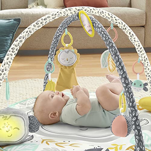 Fisher-Price Alfombra Gimnasio de actividades Monito con accesorios, juguete para bebés recién nacidos (Mattel HBG85)