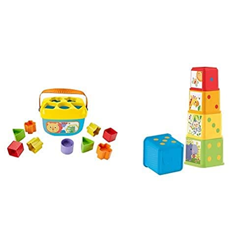 Fisher-Price - Bloques Infantiles, Juguete Bloques Construcción para Bebé +6 Meses (Mattel FFC84) + Bloques apila y descubre, Juguete bebé (Mattel CDC52)