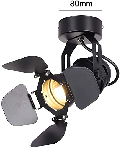 Focos LED de techo vintage lámpara rusticas de techo negra industrial con Bombillas E27, ángulo ajustable hacia arriba y hacia abajo Luz de pared iluminación para Dormitorio Salón Cafe Shop Bar