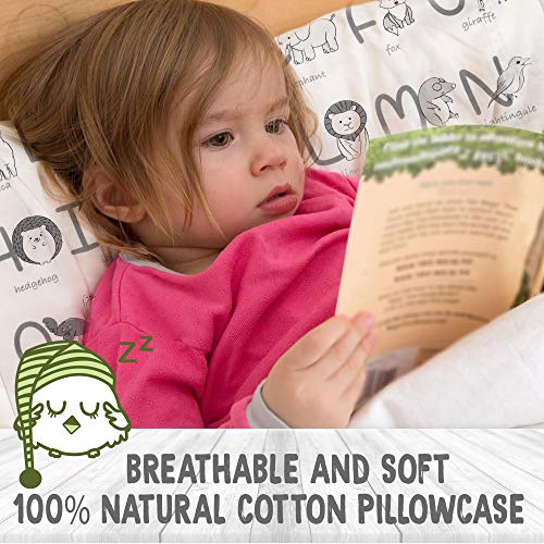 Funda de Almohada niños Paras Almohada - Funda de Almohada orgánica niños pequeños - Funda de Almohada de algodón 100% Natural - Primero Almohada para niños - Máquina Lavable (Alphamals)