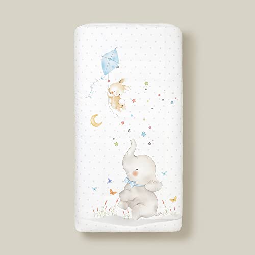 Funda Nórdica y Chichonera Desenfundables para Cuna estándar 60x120 - Elefante Cometa Azul