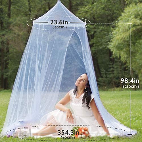 Funmo Mosquitera para Cama, Esquinas Adecuado para Cama Individual o Matrimonio Anti mosquitos para el Hogar o de Vacaciones - Azul