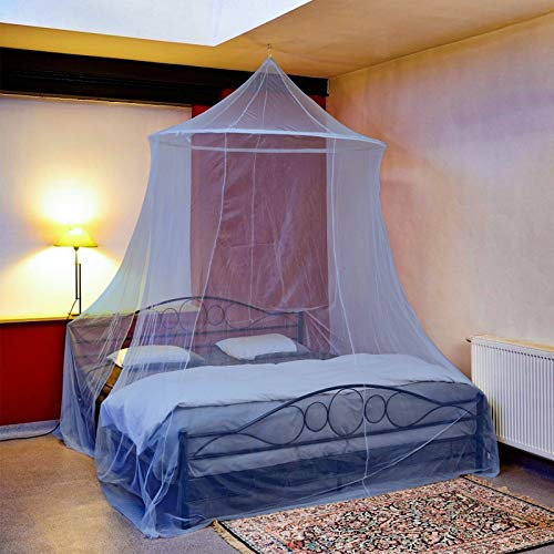 Funmo Mosquitera para Cama, Esquinas Adecuado para Cama Individual o Matrimonio Anti mosquitos para el Hogar o de Vacaciones - Azul