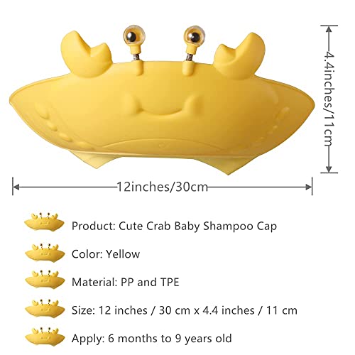 FUSACONY Gorro de Ducha Bebé,Gorro Ducha Niños, Gorra de Ducha para Bebé Impermeable, Ajustable Sombrero Ducha Bebe, Protector de Ojos para Ducha para Más de 6 Meses (Amarillo)