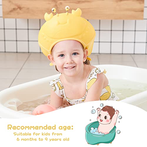 FUSACONY Gorro de Ducha Bebé,Gorro Ducha Niños, Gorra de Ducha para Bebé Impermeable, Ajustable Sombrero Ducha Bebe, Protector de Ojos para Ducha para Más de 6 Meses (Amarillo)