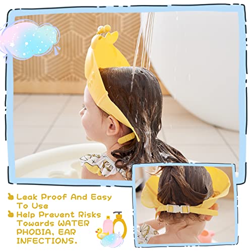 FUSACONY Gorro de Ducha Bebé,Gorro Ducha Niños, Gorra de Ducha para Bebé Impermeable, Ajustable Sombrero Ducha Bebe, Protector de Ojos para Ducha para Más de 6 Meses (Amarillo)