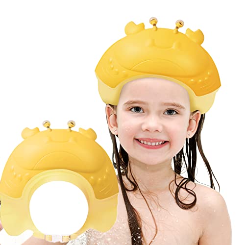 FUSACONY Gorro de Ducha Bebé,Gorro Ducha Niños, Gorra de Ducha para Bebé Impermeable, Ajustable Sombrero Ducha Bebe, Protector de Ojos para Ducha para Más de 6 Meses (Amarillo)