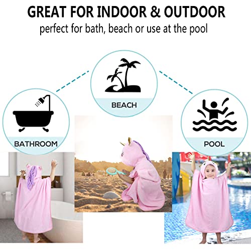 Gaga city Poncho Toalla Unicornio Niña Poncho Piscina Infantil Poncho Baño Niña Toalla de Baño con Capucha Poncho de Playa Bebe Regalo Unicornio Niña, Rosa 70x140cm