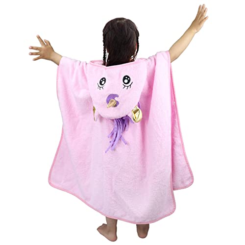 Gaga city Poncho Toalla Unicornio Niña Poncho Piscina Infantil Poncho Baño Niña Toalla de Baño con Capucha Poncho de Playa Bebe Regalo Unicornio Niña, Rosa 70x140cm