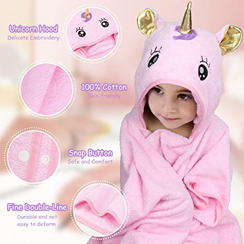 Gaga city Poncho Toalla Unicornio Niña Poncho Piscina Infantil Poncho Baño Niña Toalla de Baño con Capucha Poncho de Playa Bebe Regalo Unicornio Niña, Rosa 70x140cm