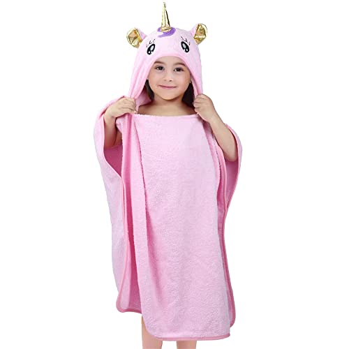 Gaga city Poncho Toalla Unicornio Niña Poncho Piscina Infantil Poncho Baño Niña Toalla de Baño con Capucha Poncho de Playa Bebe Regalo Unicornio Niña, Rosa 70x140cm