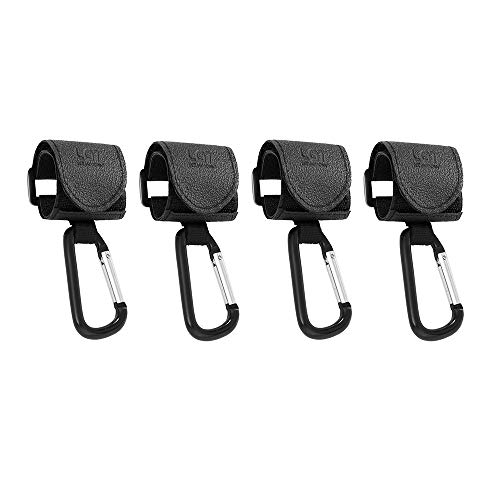 Ganchos Carro Bebé, para Colgar tus Bolsas de Compra, Bolso o Cambiador en el Manillar de la Sillita, Carrito Bebé. Negro, Pack de 4, Ajuste Universal