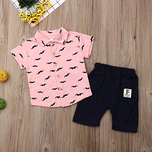 Geagodelia Conjunto Niños Bebés Verano Gentleman Camiseta de Manga Corta Pantalón Corto Ropa Bautizo de 2 Piezas (Barba-Rosa, 2-3 Años)