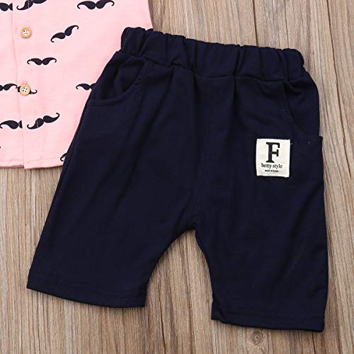 Geagodelia Conjunto Niños Bebés Verano Gentleman Camiseta de Manga Corta Pantalón Corto Ropa Bautizo de 2 Piezas (Barba-Rosa, 2-3 Años)