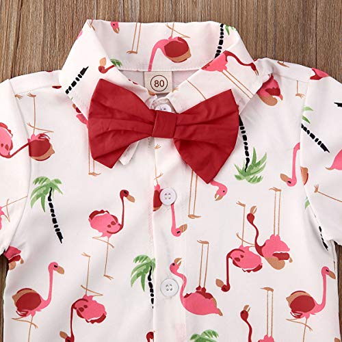 Geagodelia Conjunto Niños Bebés Verano Gentleman Camiseta de Manga Corta Pantalón Corto Ropa Bautizo de 2 Piezas (Flamenco-Rojo, 12-18 Meses)