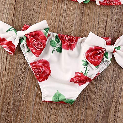 Geagodelia Juego de 3 piezas de bikini de verano con estampado floral y helado, para la playa y la playa con lazo. rojo 0- 6 Meses