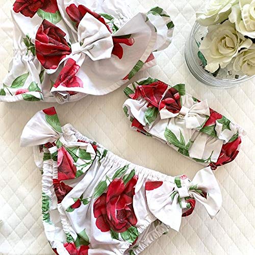 Geagodelia Juego de 3 piezas de bikini de verano con estampado floral y helado, para la playa y la playa con lazo. rojo 0- 6 Meses