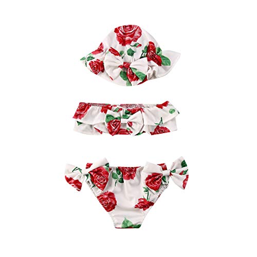 Geagodelia Juego de 3 piezas de bikini de verano con estampado floral y helado, para la playa y la playa con lazo. rojo 0- 6 Meses