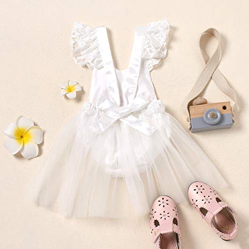 Geagodelia Vestido de pelele para bebé de cumpleaños, de encaje, de manga corta, de verano, de princesa, vestido de niña, bautizo, elegante Color blanco. 3-6 meses