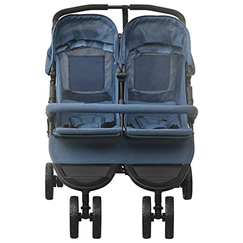 Gecheer Carrito para Gemelos Silla de Paseo Gemelar Cochecito Doble para Gemelos Reclinable y Plegable de Acero Azul Marino