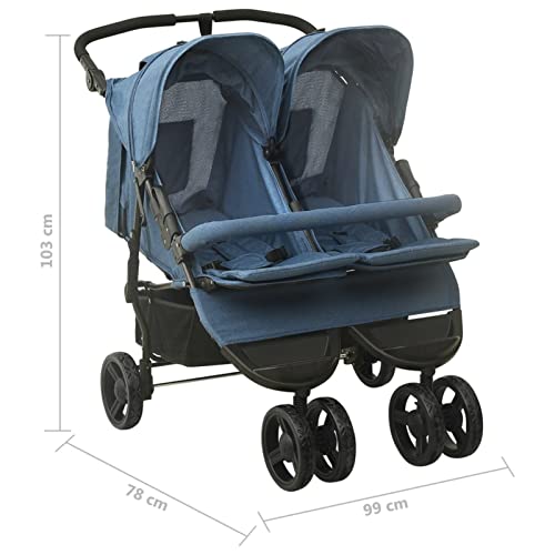 Gecheer Carrito para Gemelos Silla de Paseo Gemelar Cochecito Doble para Gemelos Reclinable y Plegable de Acero Azul Marino