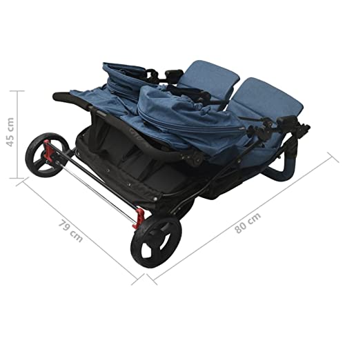 Gecheer Carrito para Gemelos Silla de Paseo Gemelar Cochecito Doble para Gemelos Reclinable y Plegable de Acero Azul Marino