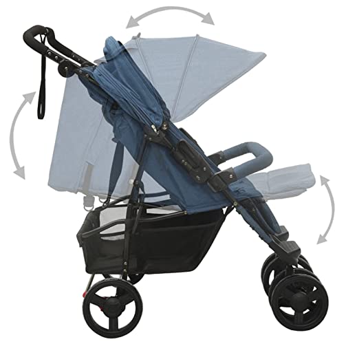 Gecheer Carrito para Gemelos Silla de Paseo Gemelar Cochecito Doble para Gemelos Reclinable y Plegable de Acero Azul Marino