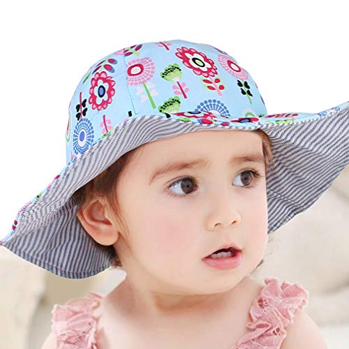 GEMVIE Sombrero Playa Bebe Ala Ancha Protege Sol Verano Niña Gorra Viaje/ Aire Libre ,Estampado Floral Pescador Sombrero (Azul Floral, 6-12meses)