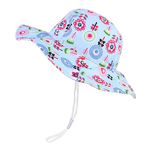 GEMVIE Sombrero Playa Bebe Ala Ancha Protege Sol Verano Niña Gorra Viaje/ Aire Libre ,Estampado Floral Pescador Sombrero (Azul Floral, 6-12meses)