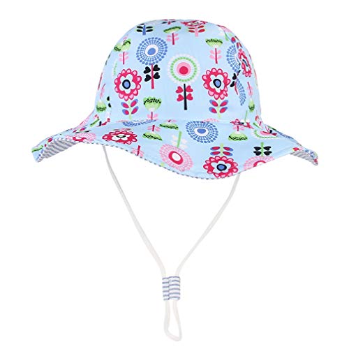 GEMVIE Sombrero Playa Bebe Ala Ancha Protege Sol Verano Niña Gorra Viaje/ Aire Libre ,Estampado Floral Pescador Sombrero (Azul Floral, 6-12meses)