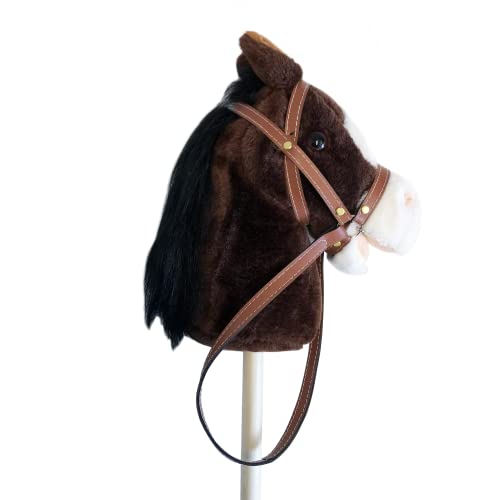 GERILEO Caballo Palo de Juguete con Sonido - Cabeza Caballo de Peluche con Palo de Madera - Caballo de Juguete para Niños y Niñas - 80cm - Diversos Colores Divertidos (Marrón Oscuro)