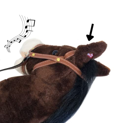 GERILEO Caballo Palo de Juguete con Sonido - Cabeza Caballo de Peluche con Palo de Madera - Caballo de Juguete para Niños y Niñas - 80cm - Diversos Colores Divertidos (Marrón Oscuro)