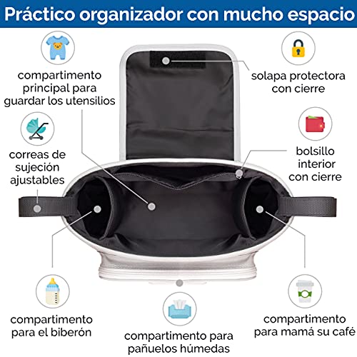 GLÜCKSWOLKE Bolso Carrito Bebe - 6 Motivos I Organizador para Coche de Paseo I Accesorios para Cochecito para Mama I Bolsa Carro Gris I Bolsos Sillas de Paseo I Motivo Pingüino