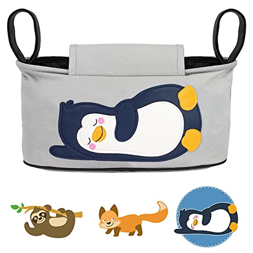 GLÜCKSWOLKE Bolso Carrito Bebe - 6 Motivos I Organizador para Coche de Paseo I Accesorios para Cochecito para Mama I Bolsa Carro Gris I Bolsos Sillas de Paseo I Motivo Pingüino