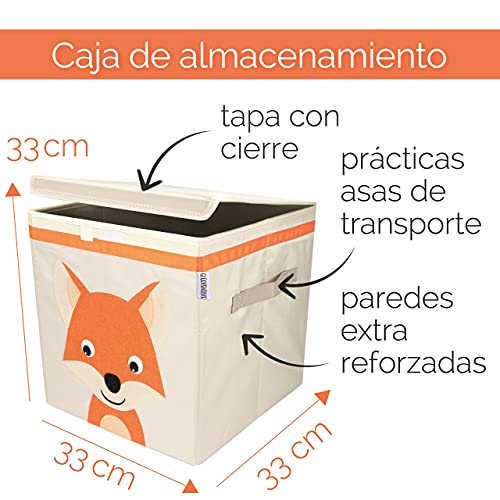 GLÜCKSWOLKE Caja Almacenaje Infantiles - 15 Motivos I Baules Juguetes I Cubos Organizador (33x33x33) Cuarto de Niños I Contenedor Habitacion Niñas I Cesto Dormitorio Bebe (Zorro)