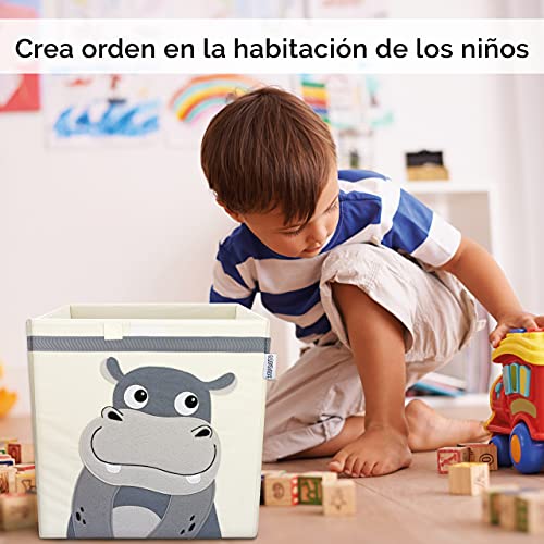 GLÜCKSWOLKE Cajas Almacenaje Infantil - 15 Motivos I Baúl Juguetes I Cubo Organizador (33x33x33) Cuarto de Niños I Contenedor Habitacion Niñas I Cesto Dormitorio Bebe (Hippo)