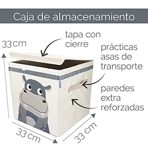 GLÜCKSWOLKE Cajas Almacenaje Infantil - 15 Motivos I Baúl Juguetes I Cubo Organizador (33x33x33) Cuarto de Niños I Contenedor Habitacion Niñas I Cesto Dormitorio Bebe (Hippo)