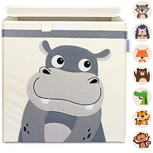 GLÜCKSWOLKE Cajas Almacenaje Infantil - 15 Motivos I Baúl Juguetes I Cubo Organizador (33x33x33) Cuarto de Niños I Contenedor Habitacion Niñas I Cesto Dormitorio Bebe (Hippo)